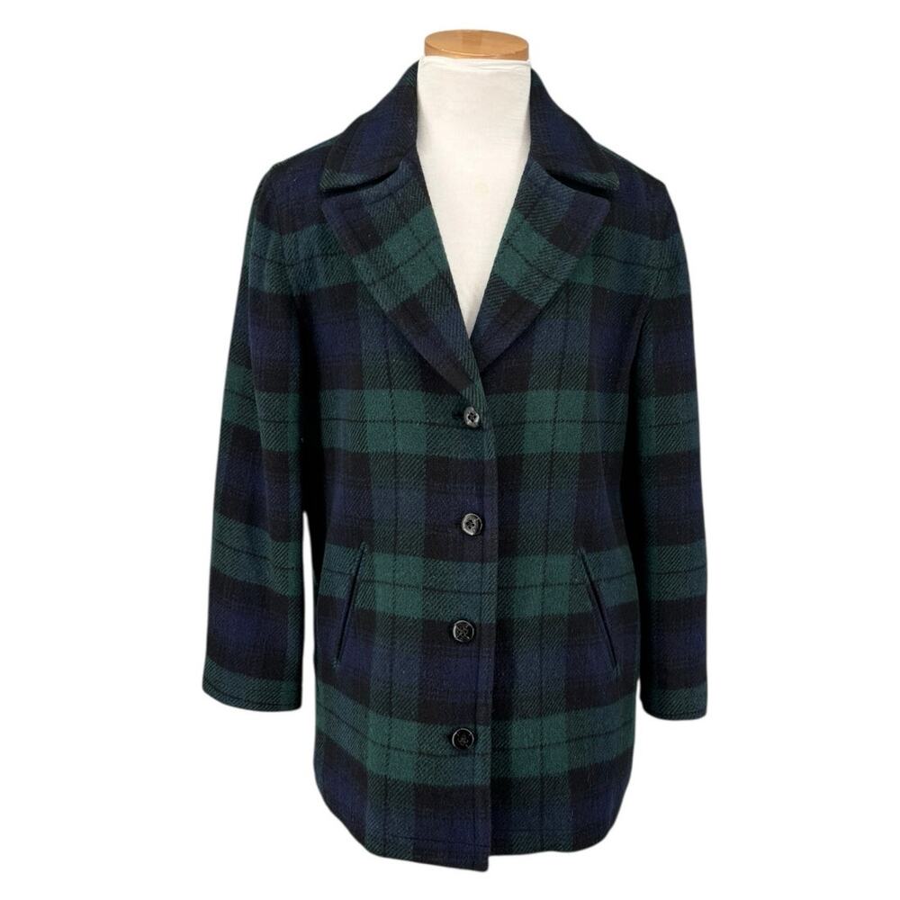 Vintage Gap Black Watch Plaid Wool Blend Coat Womens Size Small Preppy